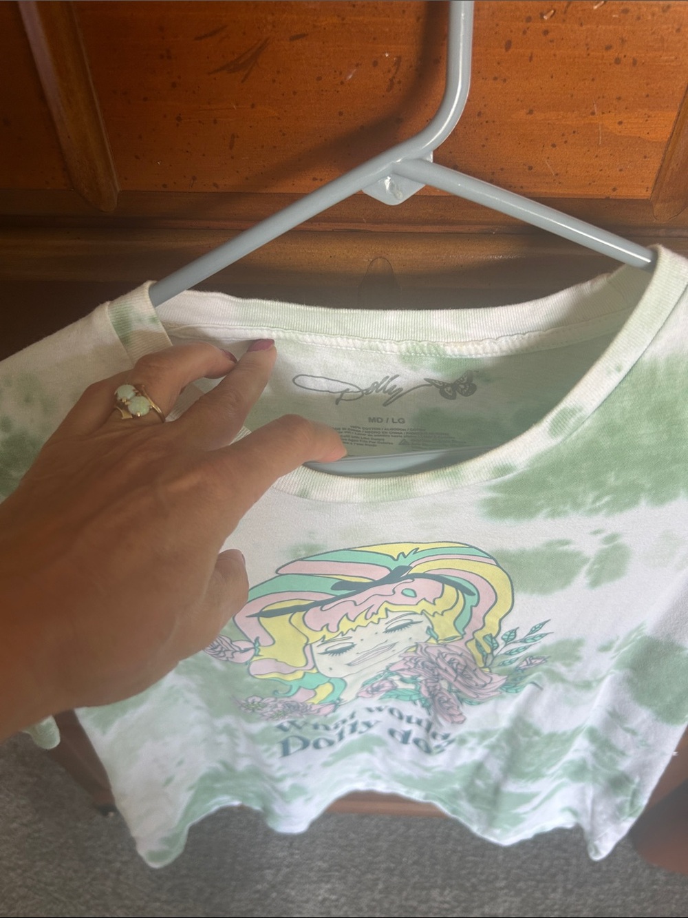 Tie-Dye Graphic Tee - Green & Pastel Floral Dolly Parton - Picture 2 of 4